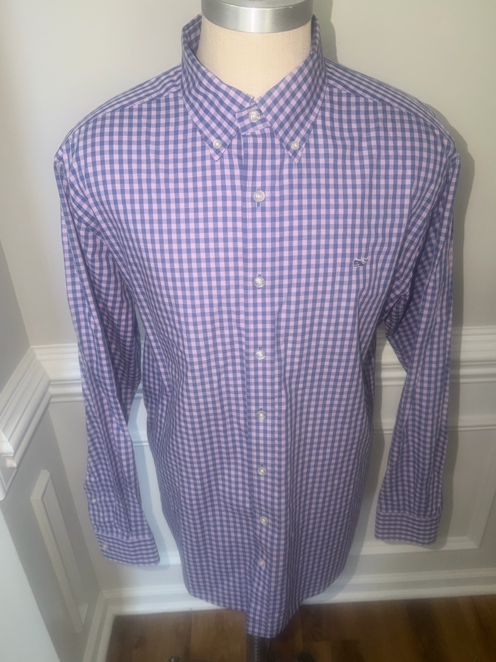 Vineyard Vines Purple Gingham Button-Down W/embroidered logo shirt.(127)'
